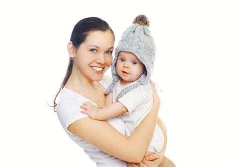 Happy Smiling Mother And Baby Over White Stock Image Image Of