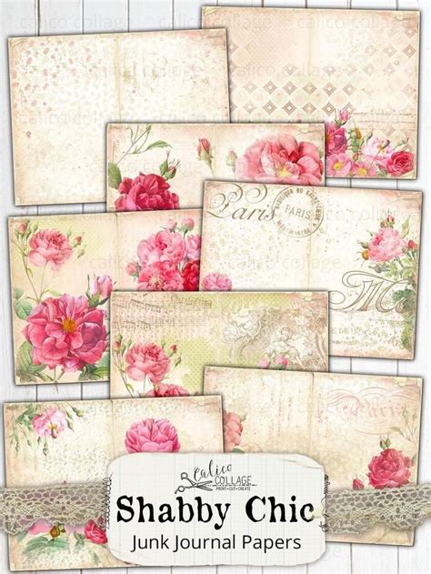 Shabby Chic Junk Journal Papers With Pink Flowers On Them And The Words