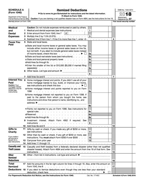 2018 Form 1040 Schedule A Pdf 1040 Form Printable