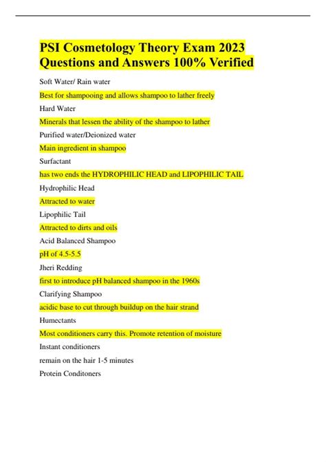 PSI Cosmetology Theory Exam 2023 Questions and Answers 100% Verified