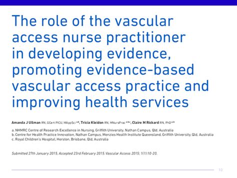 Pdf The Role Of The Vascular Access Nurse Practitioner In Developing Evidence Promoting