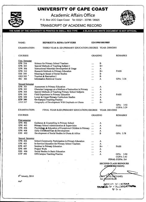 University of Cape Coast UCC Transcript - 2024/2025