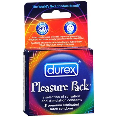 Durex Pleasure Pack Assorted Premium Lubricated Latex Condoms 3 Ct