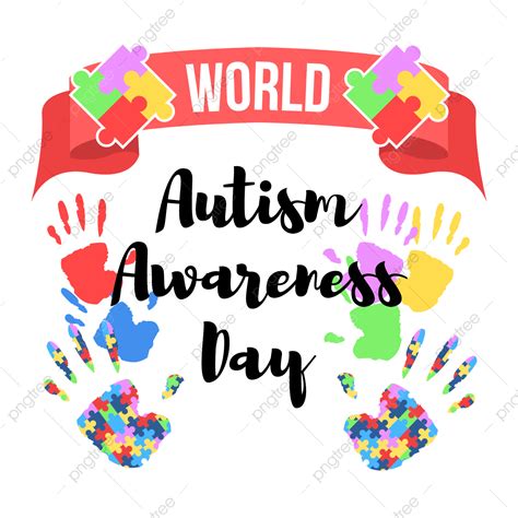 Día Mundial Del Autismo Con Sello De Mano Y Cinta Png Autismo