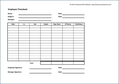 Example Of Employee Timesheet Template Spreadsheet Free For Weekly Time