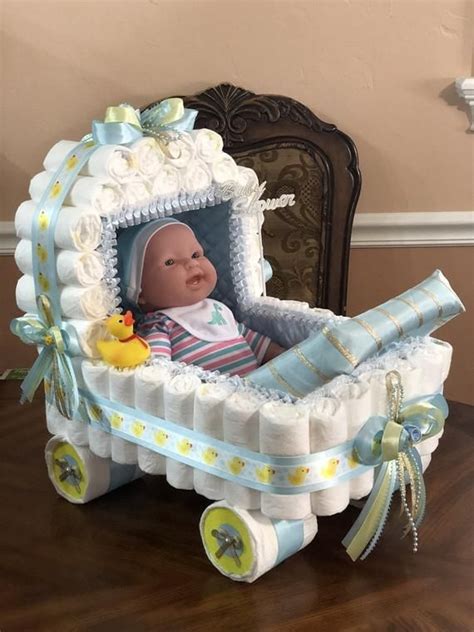 Perfect for a centerpiece at a baby shower bundled home made gifts. Elegant Diaper Stroller / Beautiful Centerpiece for Baby ...