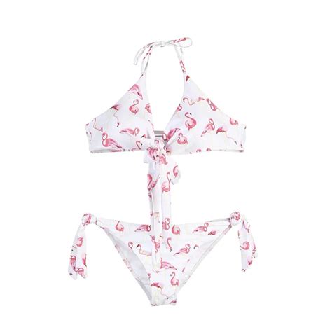 hot sexy cross brazilian 2018 bikini women swim bathing suit padded bikini set flamingo bandage