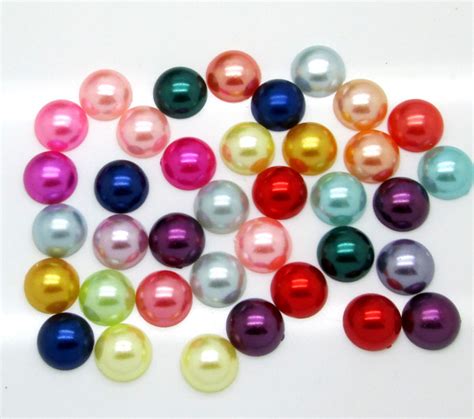100pcs Mixed 12mm Round Craft Abs Resin Flatback Half Round Pearls