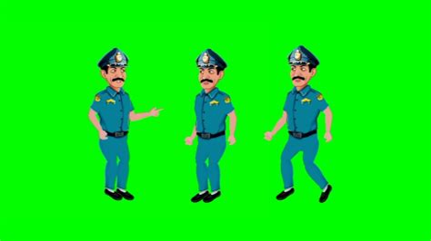 Cartoon Character Talking Green Screen Talk Walk Run Idle Police