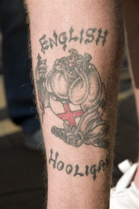 The tattoo artist and owner jerry is an awesome tattoo artist i wont go to anyone else. AFS-081161 | English Hooligan tattoo on leg of patriotic ...