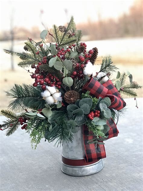Farmhouse Christmas Centerpiece With Buffalo Plaid Red And Etsy