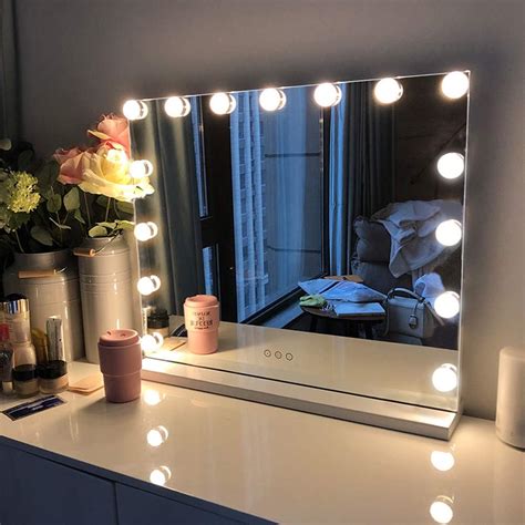 White Fenchilin Large Vanity Mirror With Lights Hollywood Lighted