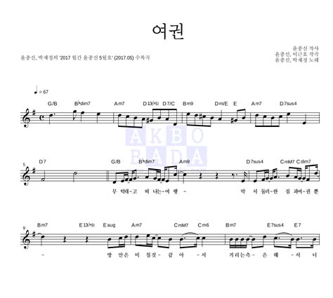 ＜정말 사랑했을까＞, mbc 210626 방송. 윤종신,박재정 여권 악보 : 악보바다
