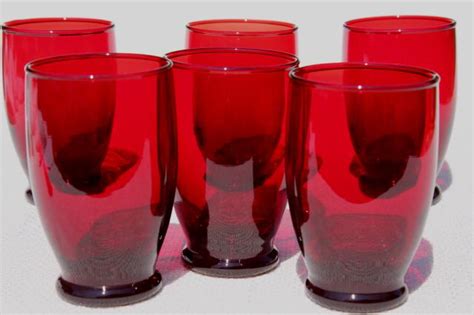 Vintage Royal Ruby Red Glass Tumblers 1950s Anchor Hocking Drinking Glasses Set