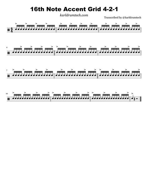 16th Note Accent Grid 4 2 1 Notations Accented Drum Music