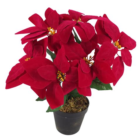 Artificial Christmas Xmas Red Poinsettia 40cm Potted Houseplant Leaf
