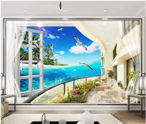 Wdbh 3d Wallpaper Custom Mural Photo Seaside Beach Coconut Tree Sea