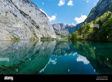 Lake Obersee Reflection In Water Salet Am Königssee National Park