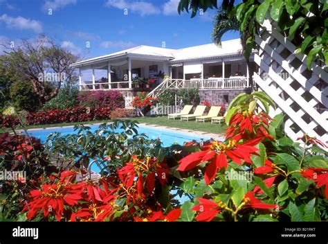 Colourful View Of The Pool At Rawlins Plantation Inn On St Kitts Stock