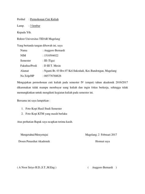 Contoh Surat Pengajuan Cuti Kuliah - Homecare24