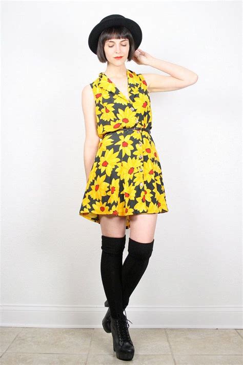 Vintage 90s Dress Sunflower Dress Mini Dress Grunge Dress Etsy