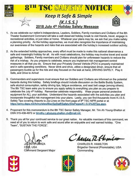 2018 July 4th Holiday Safety Message Article The United States Army