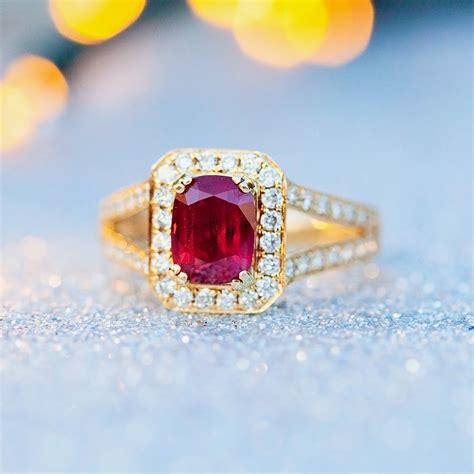 cushion cut diamond ring with ruby accents at 1stdibs engagement rings with ruby accents
