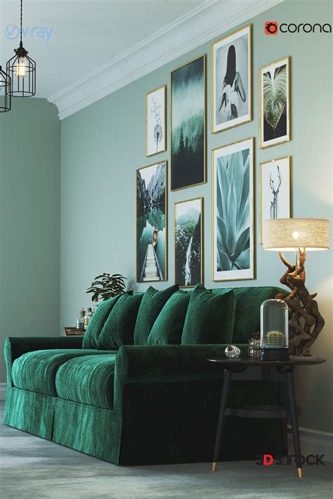 A pop of color or a sophisticated solid tone can be the answer to your decorating dilema. Scandinavian Style Green Interior Living Room Design with Posters - 3D Stock : 3D Models for ...