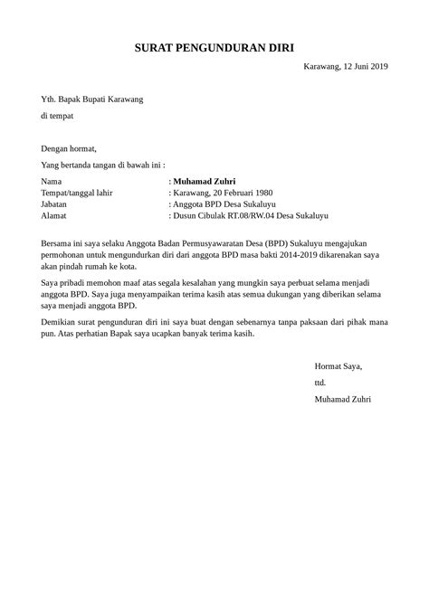 Contoh surat pengunduran diri dari guru. Contoh Format Surat Pengunduran Diri Perangkat Desa ...