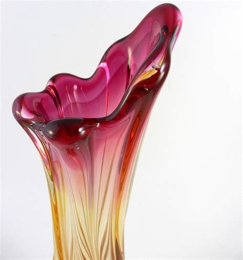 Vintage Large Murano Art Glass Vase Pink And By Jollypollypickins