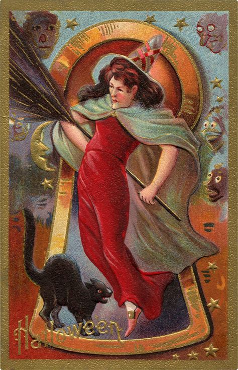 8 Spooky Red Halloween Witch Images Vintage The Graphics Fairy
