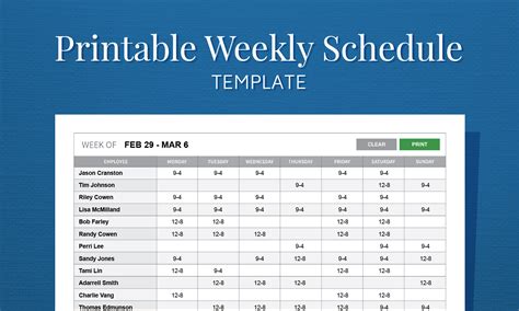 Free Printable Weekly Work Schedule Template For Employee ...