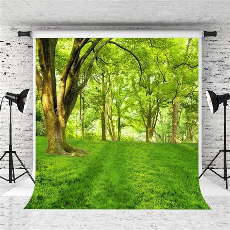 Xddja Polyester Fabric 5x7ft Spring Forest Photography Backdrop Green