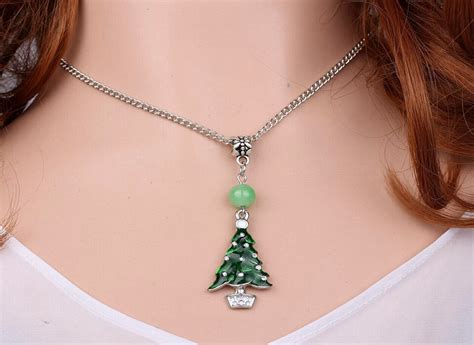 Enamel Christmas Tree Necklace Pendant Glass Charms Choker Collar