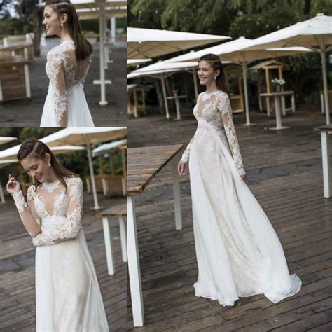 Simple Beach Summer Lace Wedding Dresses Long Sleeves