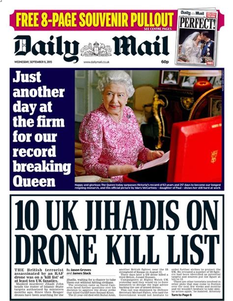 Newspaper Headlines Drone Hit List Radcliffe S Fury And The Longest Reign Newspaper