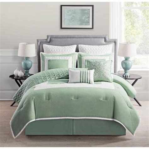 Shop for green comforter queen online at target. Twin Full Queen King Bed Sage Green White Quilted 9 pc ...