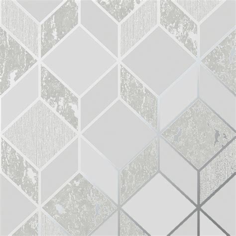 Graham And Brown Vittorio Grey And Silver Geometric Textured Wallpaper