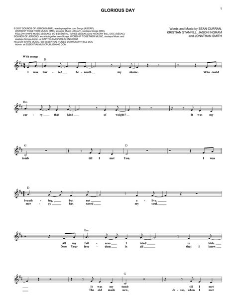 Passion Glorious Day Feat Kristian Stanfill Sheet Music And Chords Printable Lead Sheet