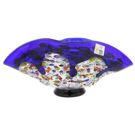 Glassofvenice Murano Millefiori Art Glass Wavy Bowl Blue Ebay