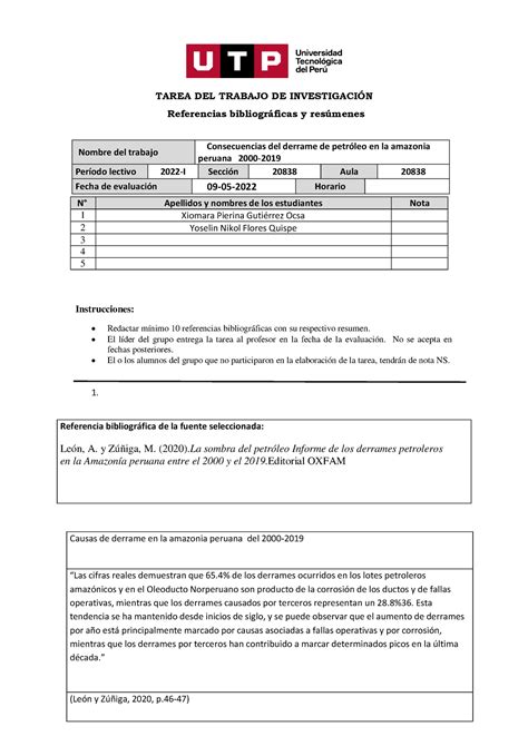 Semana Notas TAREA DEL TRABAJO DE INVESTIGACIN Referencias Bibliogrficas Y Res Menes