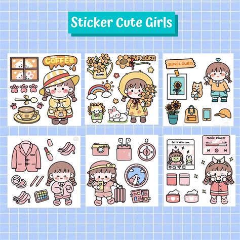 Jual Stiker Korea Cute Girl Stiker Cute Girl Sticker Chibi Cute Girl Sticker Scrapbook