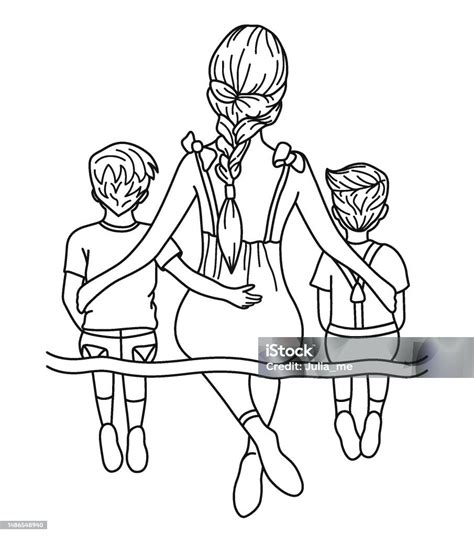 Ilustración De Madre E Hijos Madre De Dos Niños Mamá E Hijos