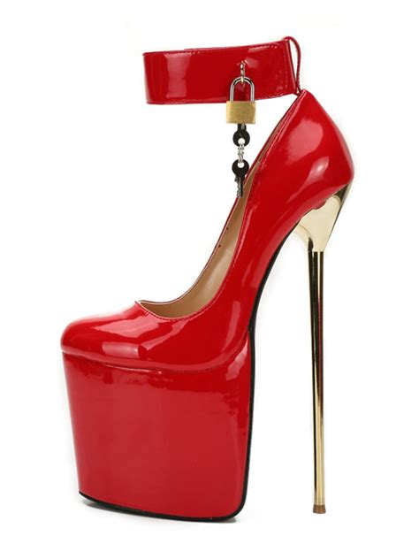 Red Sexy Shoes Platform Almond Metal Detail Stiletto Heel Ankle Strap