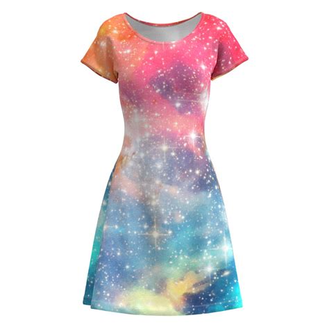 Aqua Space Galaxy Short Sleeve Dress Eightythree Xyz Clothing
