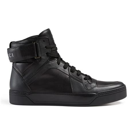 Gucci Mens Black Gg Soft Leather High Top Sneakers Shoes