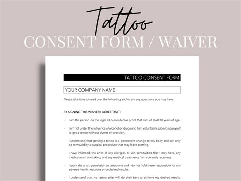 Tattoo Consent Form Tattoo Waiver Tattoo Form Tattoo Etsy Hong Kong