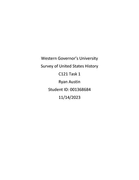 C121 Task 1 Task 1 Of 4 For Survey Of United States History Western