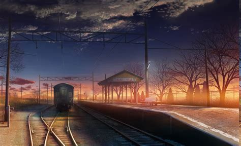 Anime Railway Train Station Sunset Wallpapers Hd Desktop And