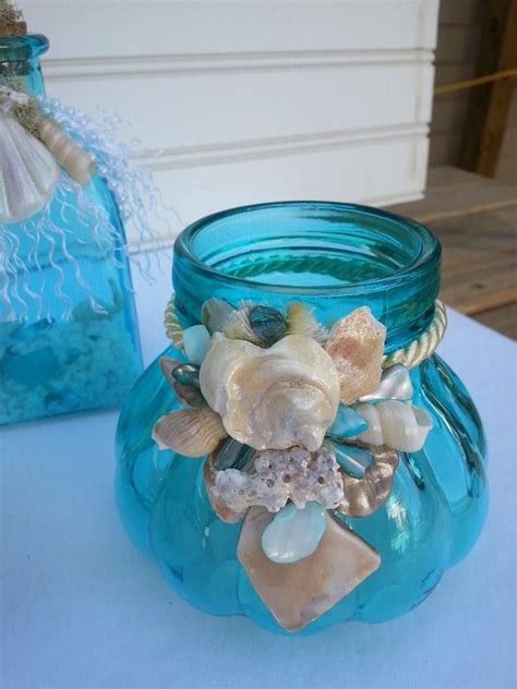 Shell Jar Tea Light Holder With Sea Glass Crafts With Glass Jars Beach Wedding Centerpieces